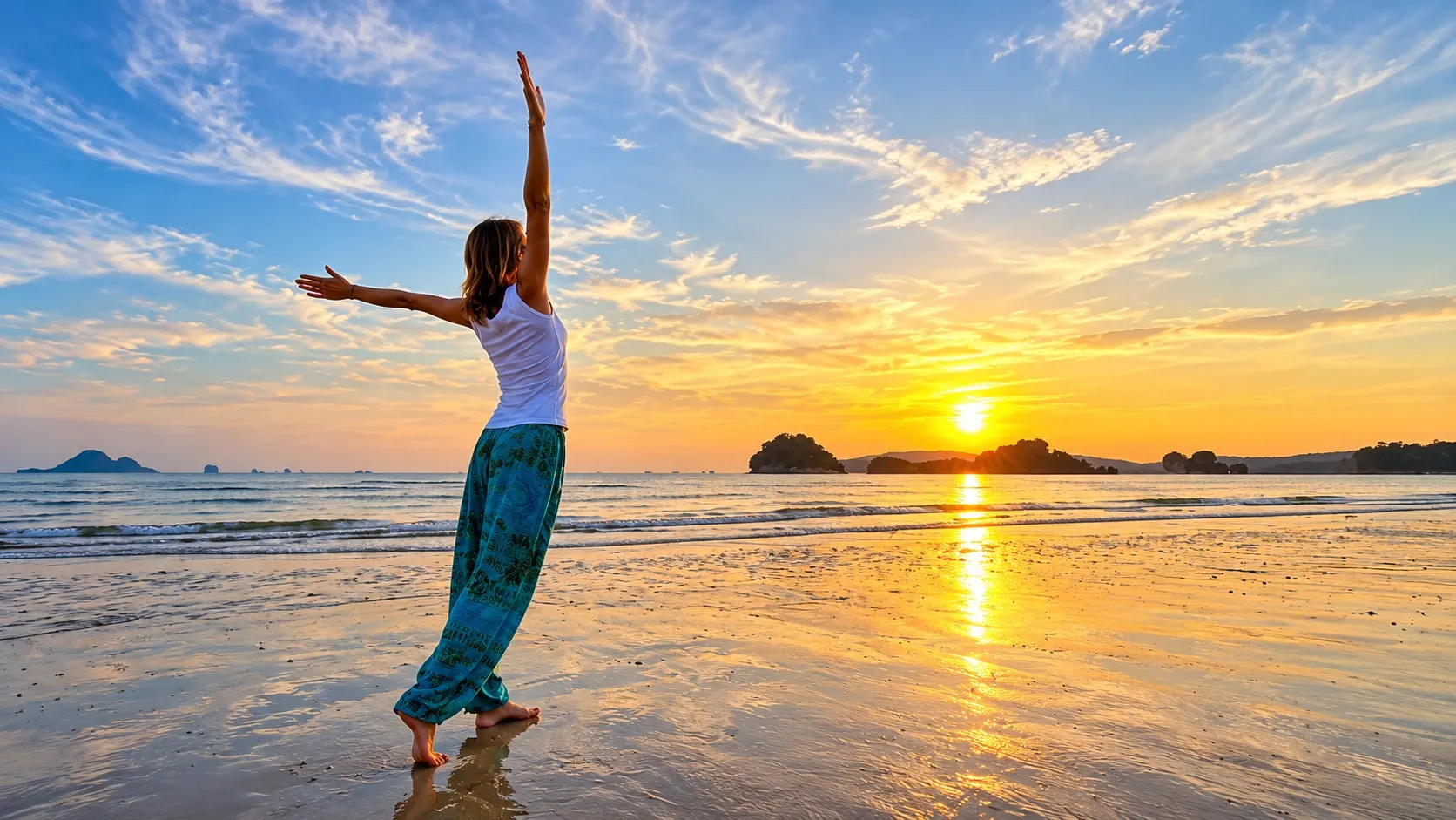 Qigong practice at sunset